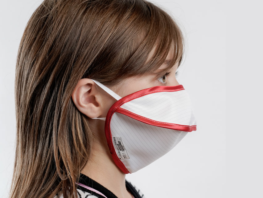 MYCROCLEAN JUNIOR/fyrir fullorðna lítill endurnýtanlegt skurðgríma – BFE 99.8% – hvítur-rauður – mynd 3