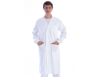 Hvítur sloppur með smellum - bómull/pólýester - unisex stærð XS - 1421