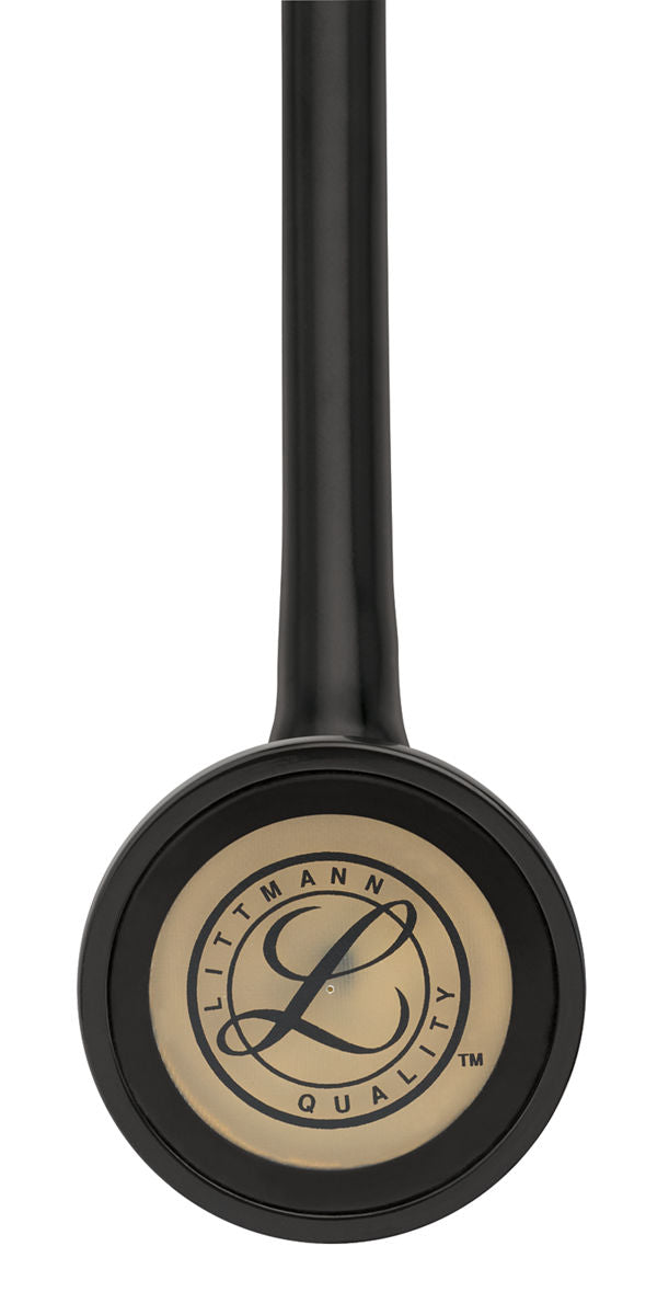 Littmann Master Cardiology hlustunarpípa – 2175 – svört, messinglitaður haus – nærmynd af himnu og hlustunarhaus