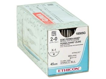 ETHICON PERMA-HAND silki saumar - gauge 2/0 needle 22 mm - fléttaður - 2312