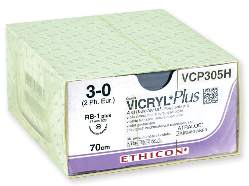 ETHICON VICRYL PLUS ABSORBABLE SUTURES – stærð 3/0 nál 17 mm – braided