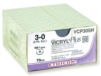 ETHICON VICRYL PLUS frásoganlegur saumur - gauge 3/0 needle 17 mm - fléttaður - 22361