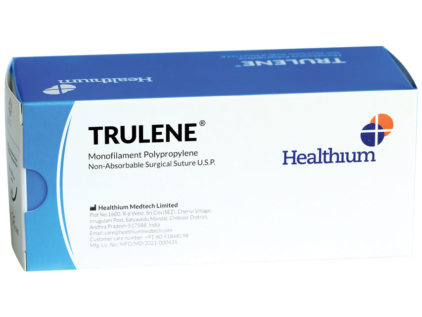 TRULENE ófrásoganlegur skurðsaumur stærð 6/0 nálarbogi 3/8 nál 13mm – 45cm – blár