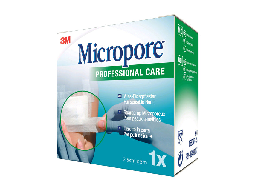 3M Micropore límband 2,5 cm x 5 m – hvítt, Swiss design – 1530NP-1S