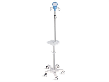 I.V. INFUSION STAND ON 5 WHEELS TROLLEY with handle and shelf - s/s - 4 hooks - 27816