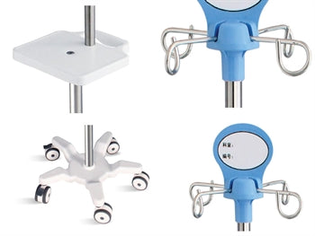 I.V. INFUSION STAND ON 5 WHEELS TROLLEY with handle and shelf - s/s - 4 hooks - 27816