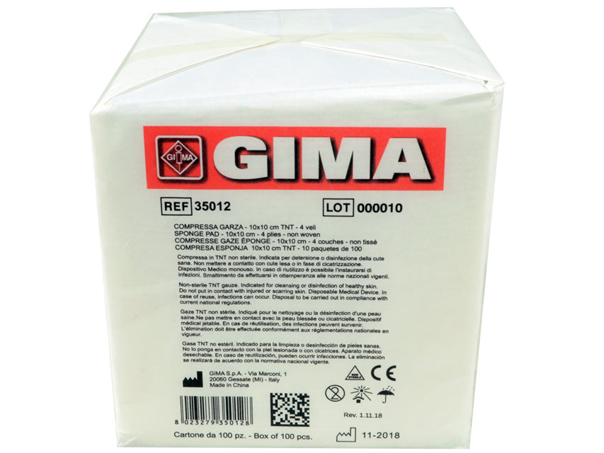 Grisjur úr óofnu efni – 10x10 cm – 4 laga – 10 pakkar með 100 stk.