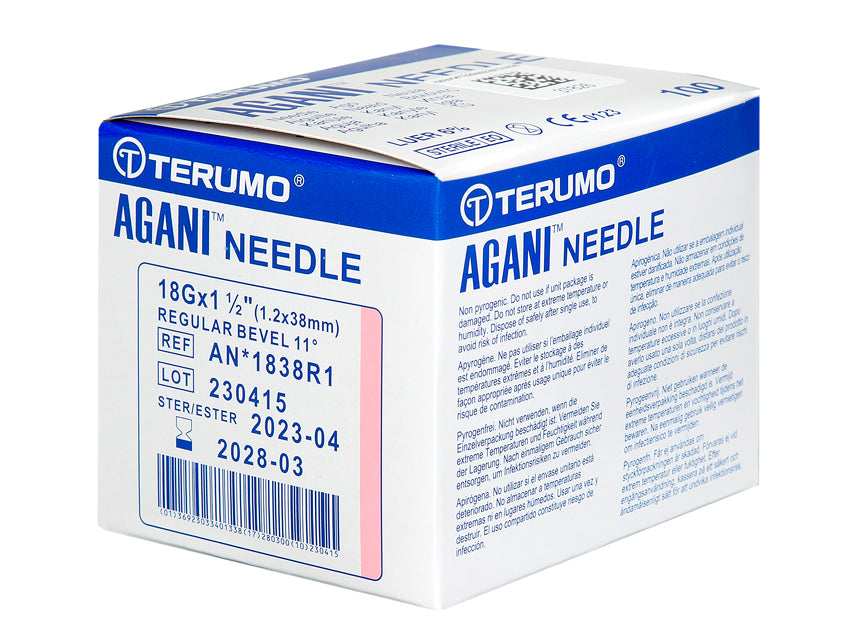 TERUMO AGANI sprautunálar 18G x 1½" (1,2 x 38 mm) – bleikar – dauðhreinsaðar – 100 stk.