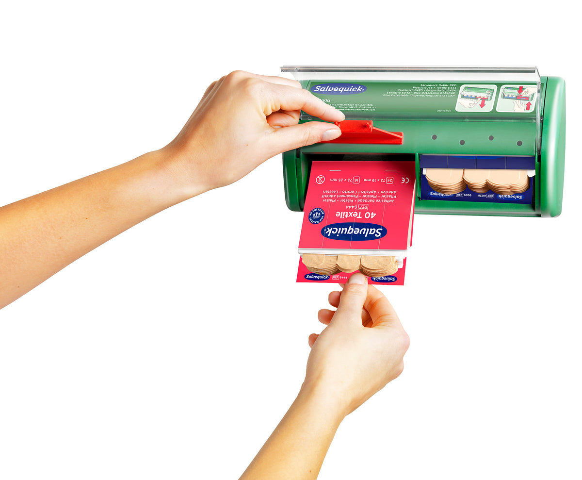 Salvequick plástraskammtari með plast- og textílplástrum
