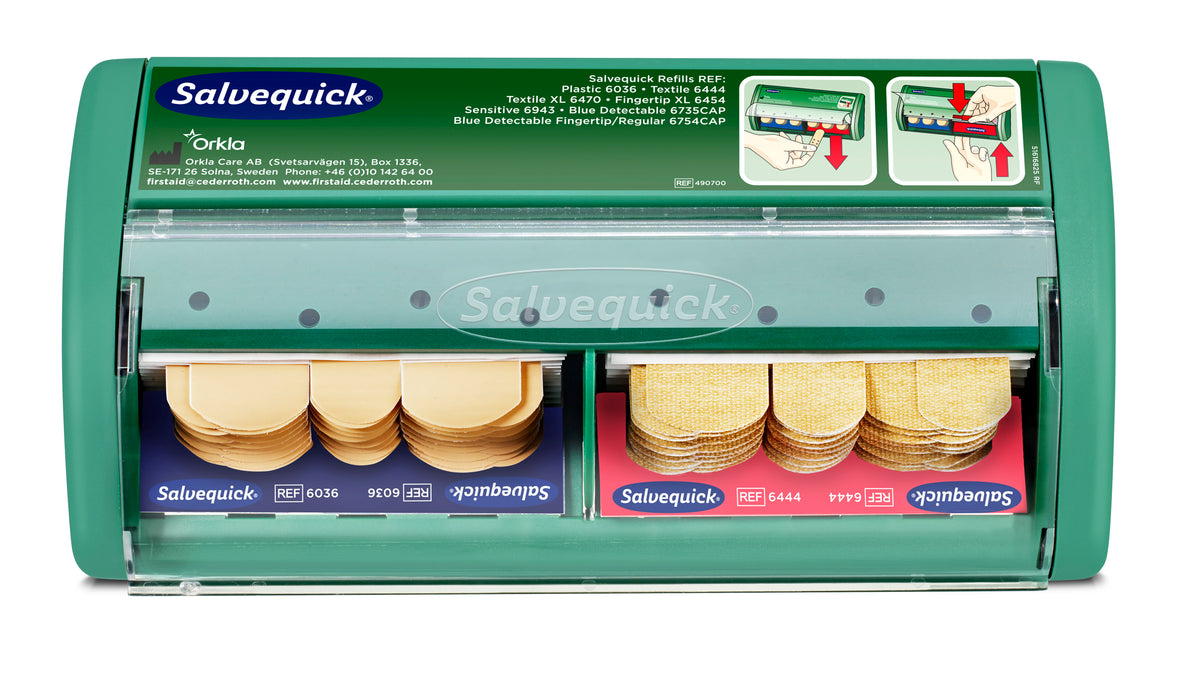 Salvequick plástraskammtari með plast- og textílplástrum