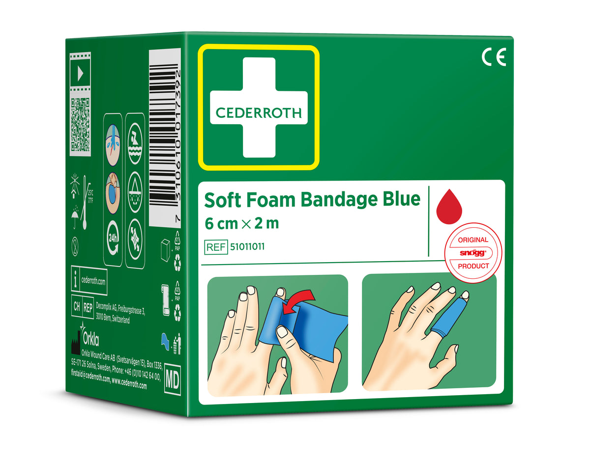 Cederroth Soft Foam sjálflímandi plástur – blár, 6 cm x 2 m
