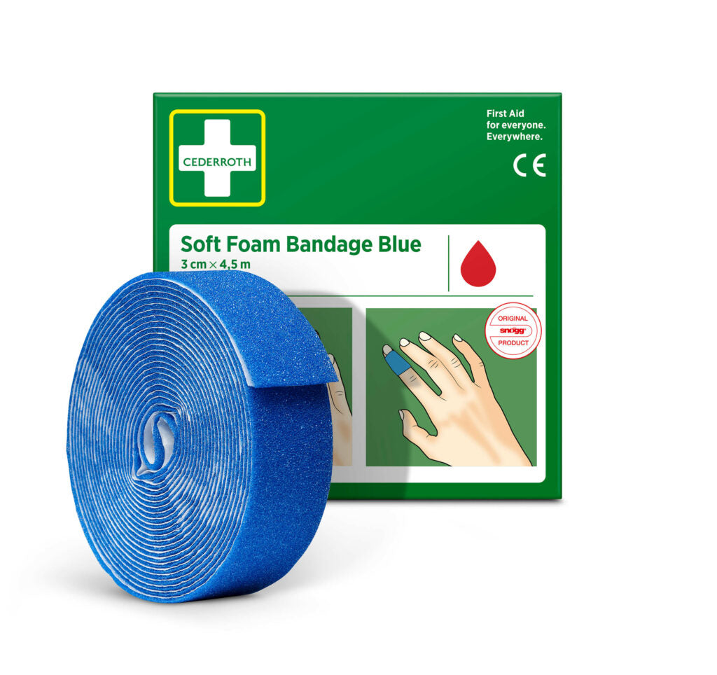 Cederroth Soft Foam sjálflímandi plástur – blár, 3 cm x 4,5 m