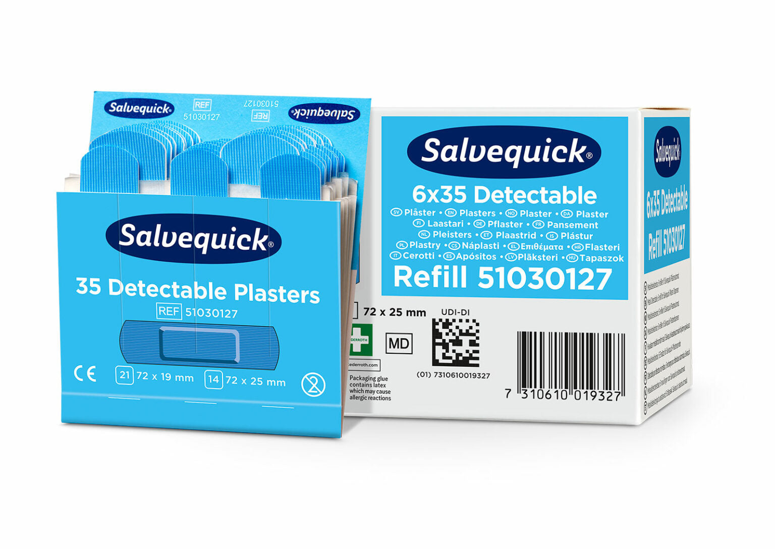 Salvequick Blár skynjanlegur plástur áfylling 35st