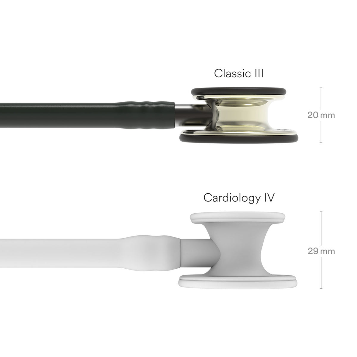Littmann Classic III hlustunarpípa 5861 – svört, kampavínslitaður hlustunarhaus – frá hlið