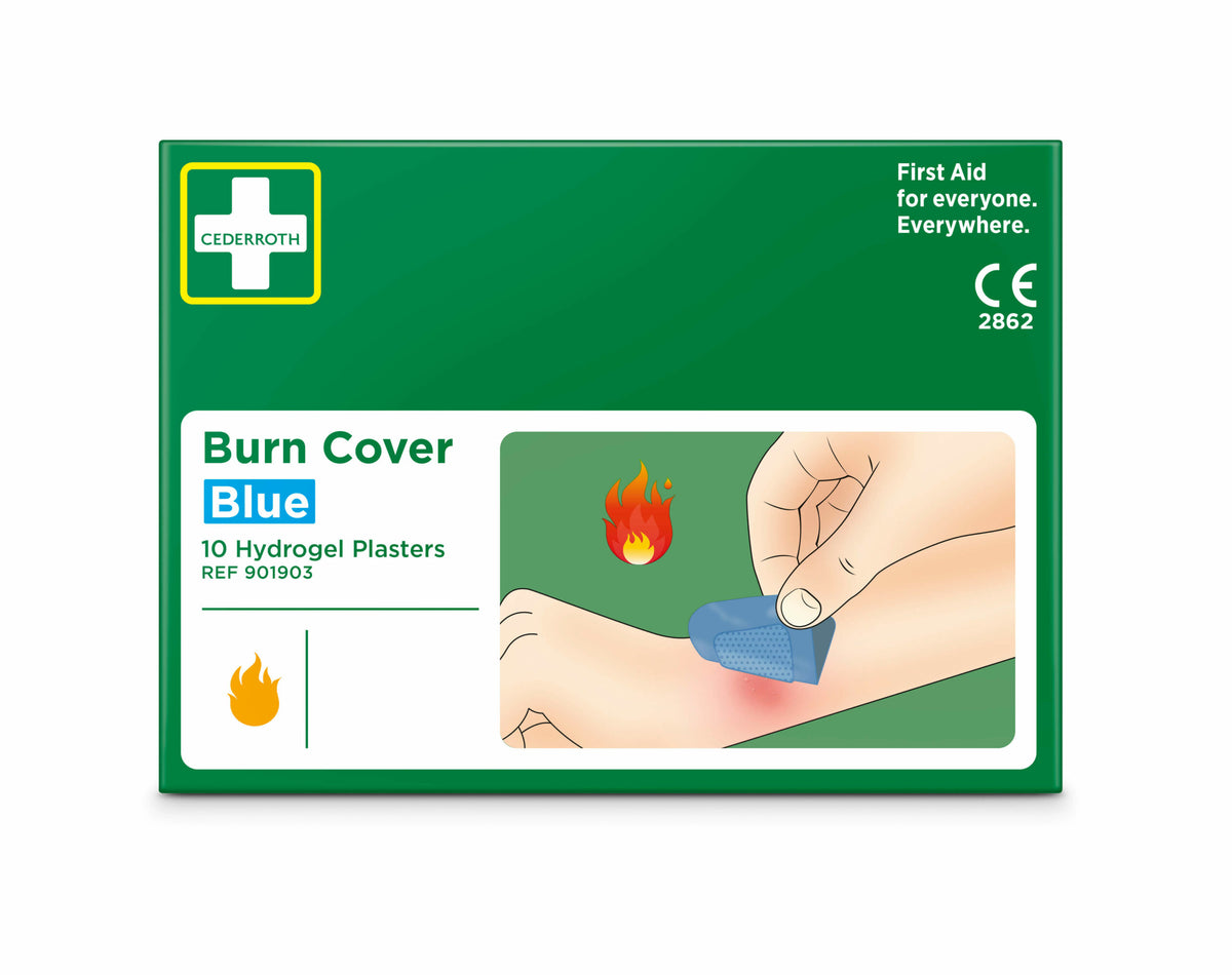 Cederroth Burn Cover – blár hydrogel-brunaplástur, 10 stk