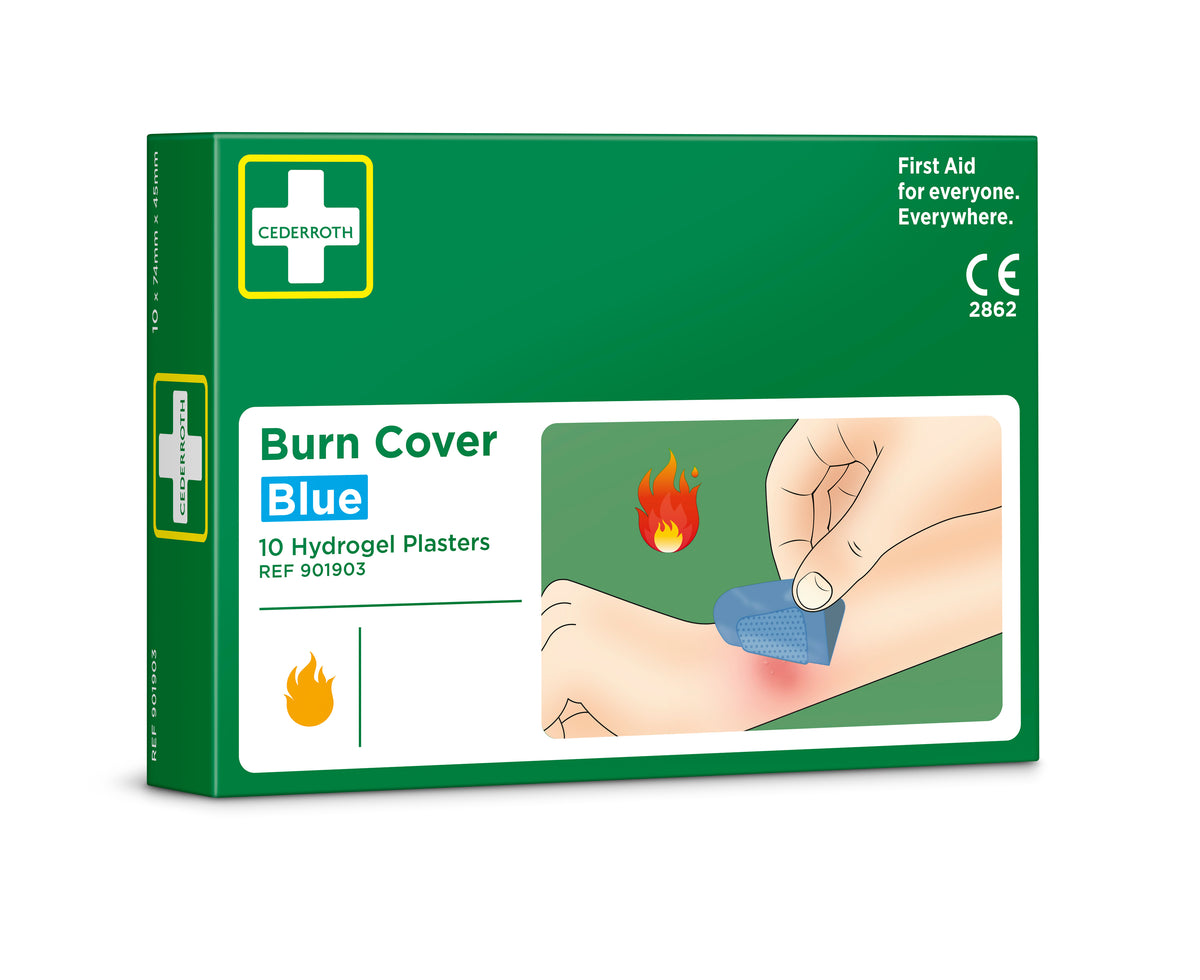 Cederroth Burn Cover – blár hydrogel-brunaplástur, 10 stk
