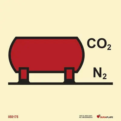 CO2-/köfnunarefnisgeymir (lausageymsla) – sjálflýsandi skilti 150 x 150 mm