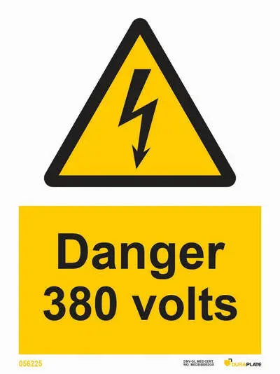 Hætta – 380 volt – sjálflýsandi skilti 150 x 200 mm