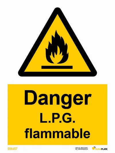 Hætta – fljótandi jarðolíugas (LPG), eldfimt – sjálflýsandi skilti 150 x 200 mm