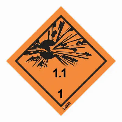 Hættumerki – flokkur 1, sprengiefni – sjálflýsandi skilti 250 x 250 mm