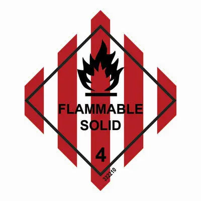 Hættumerki – flokkur 4.1, eldfimt fast efni – sjálflýsandi skilti 250 x 250 mm