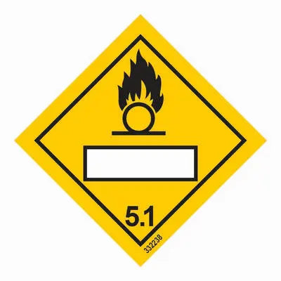 Hættumerki – flokkur 5.1, eldnærandi efni – sjálflýsandi skilti 250 x 250 mm
