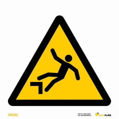 Varúð – fallhætta – sjálflýsandi skilti 150 x 150 mm
