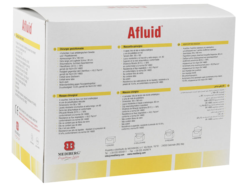 AFLUID 98% Síuður Skurðlæknismaski 4 Ply - ljósblár með snúrum – mynd 5