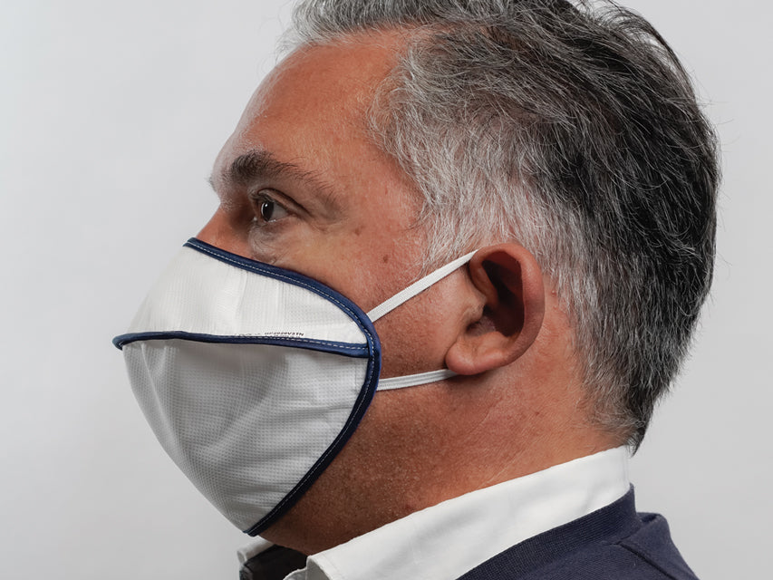 MYCROCLEAN fyrir fullorðna endurnýtanlegt skurðgríma – BFE 99.8% – 2 layers – hvítur-blár – mynd 3