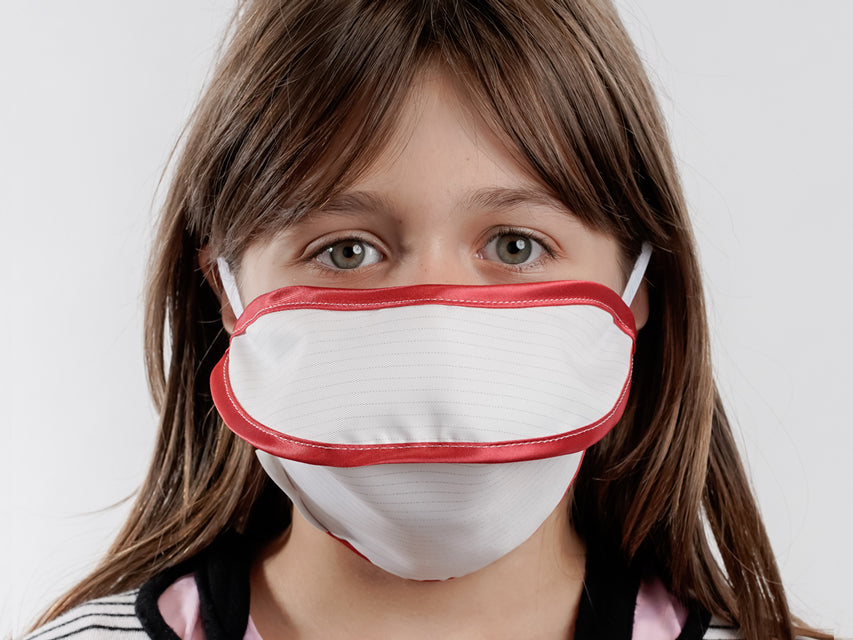 MYCROCLEAN JUNIOR/fyrir fullorðna lítill endurnýtanlegt skurðgríma – BFE 99.8% – hvítur-rauður – mynd 2