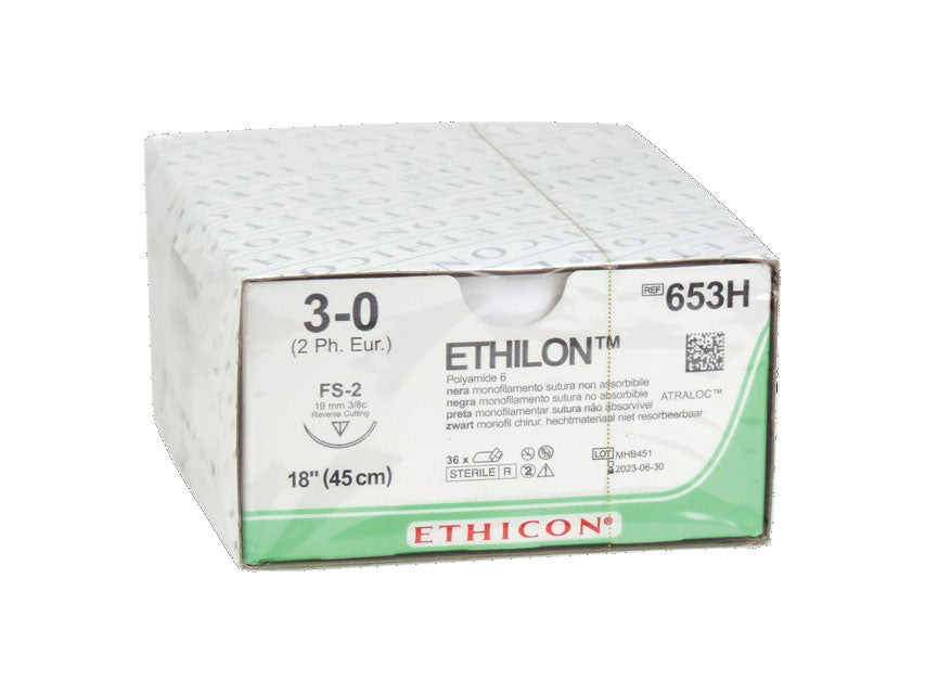 ETHICON ETHILON MONOFILAMENT SUTURES – stærð 3/0 nál 19 mm FS-2