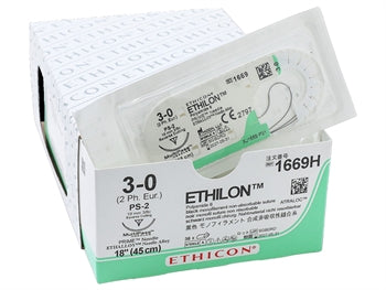 ETHICON ETHILON MONOFILAMENT SAUMUR - gauge 3/0 needle 19 mm PS-2 - 22296