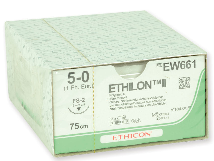 ETHICON ETHILON MONOFILAMENT SUTURES – stærð 5/0 nál 19 mm