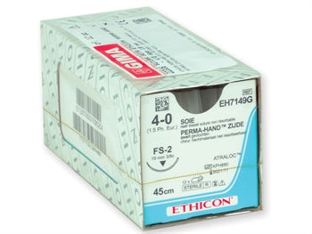 ETHICON PERMA-HAND SILK SAUMUR - gauge 4/0 needle 19 mm - fléttaður - 22316