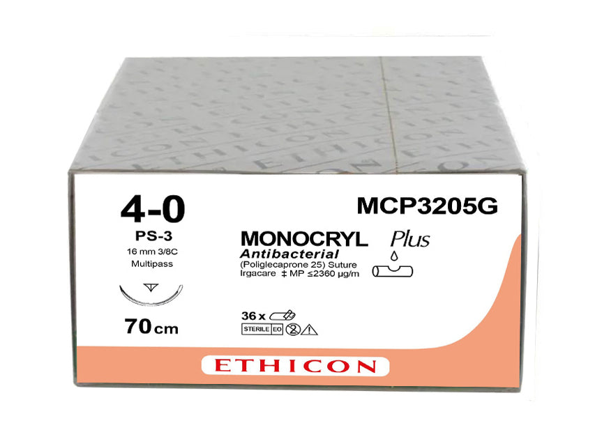 ETHICON MONOCRYL ABSORBABLE SUTURES – stærð 4/0 nál 16 mm