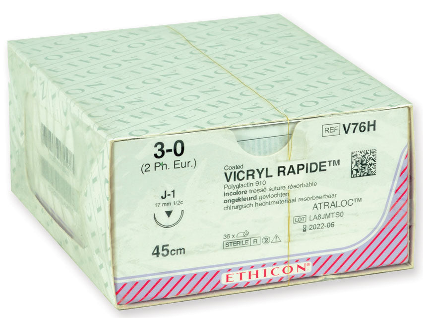 ETHICON VICRYL RAPID ABSORBABLE SUTURES – stærð 3/0 nál 17 mm – braided