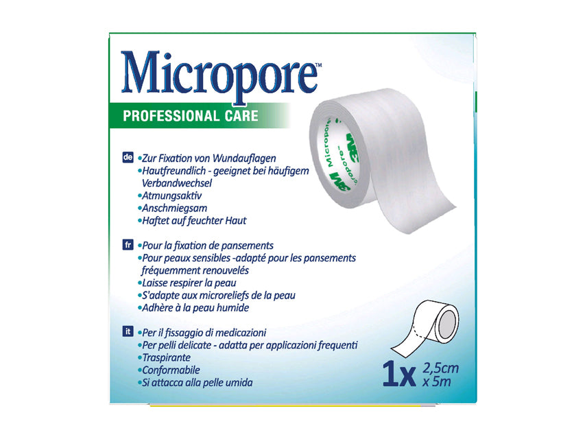3M Micropore límband 2,5 cm x 5 m – hvítt, Swiss design – 1530NP-1S