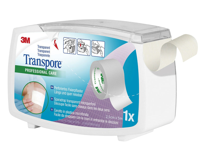 TRANSPORE 3M - 2.5cmx5m - hvít með skammtara