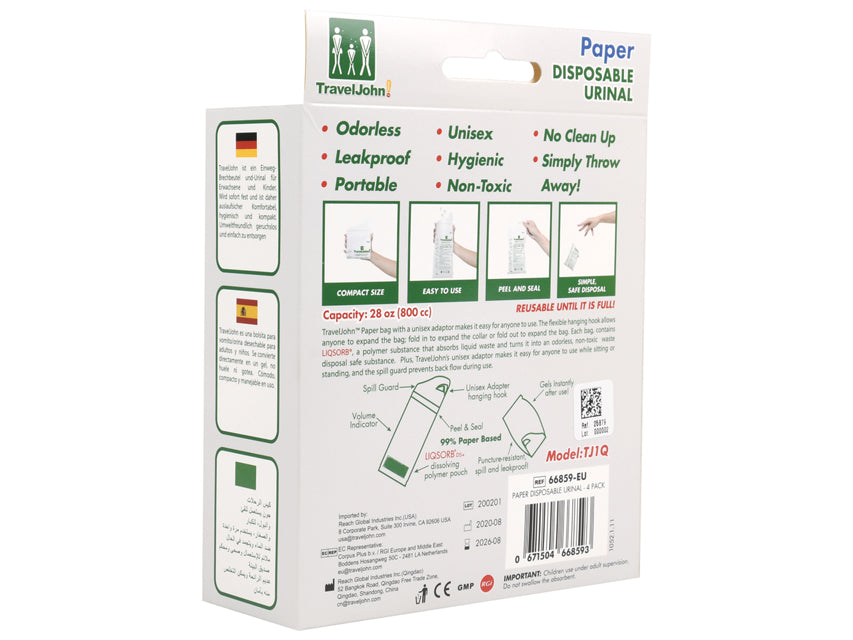 TRAVELJOHN PAPER einnota Þvagflaska 800cc – mynd 2