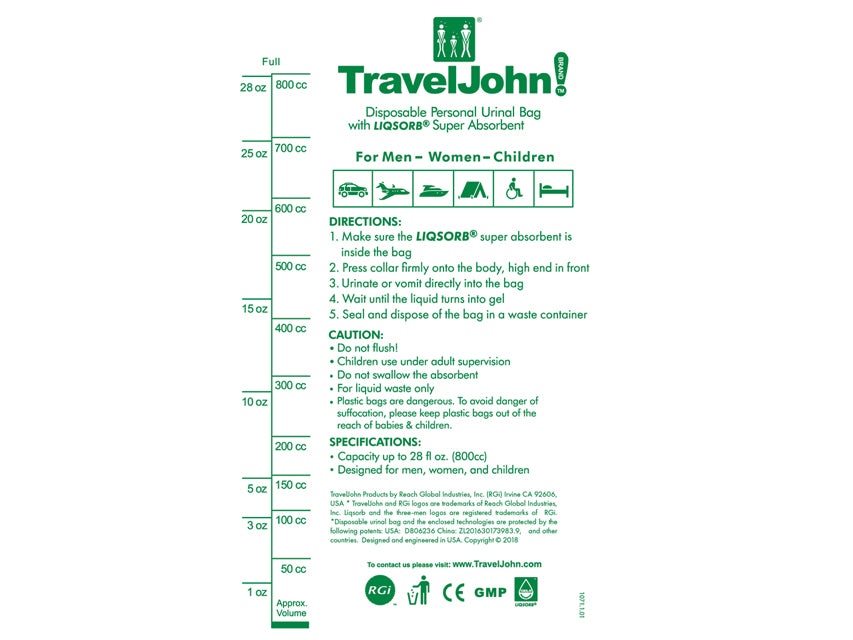 TRAVELJOHN PAPER einnota Þvagflaska 800cc – mynd 4