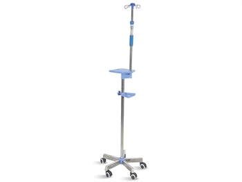I.V.STAND ON 5 WHEELS TROLLEY with handle and shelf - stainless steel - 4 hooks - 27815