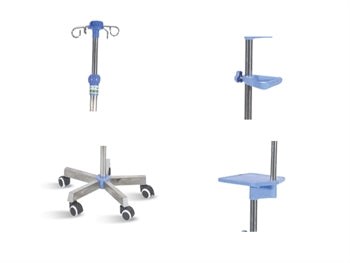 I.V.STAND ON 5 WHEELS TROLLEY with handle and shelf - stainless steel - 4 hooks - 27815