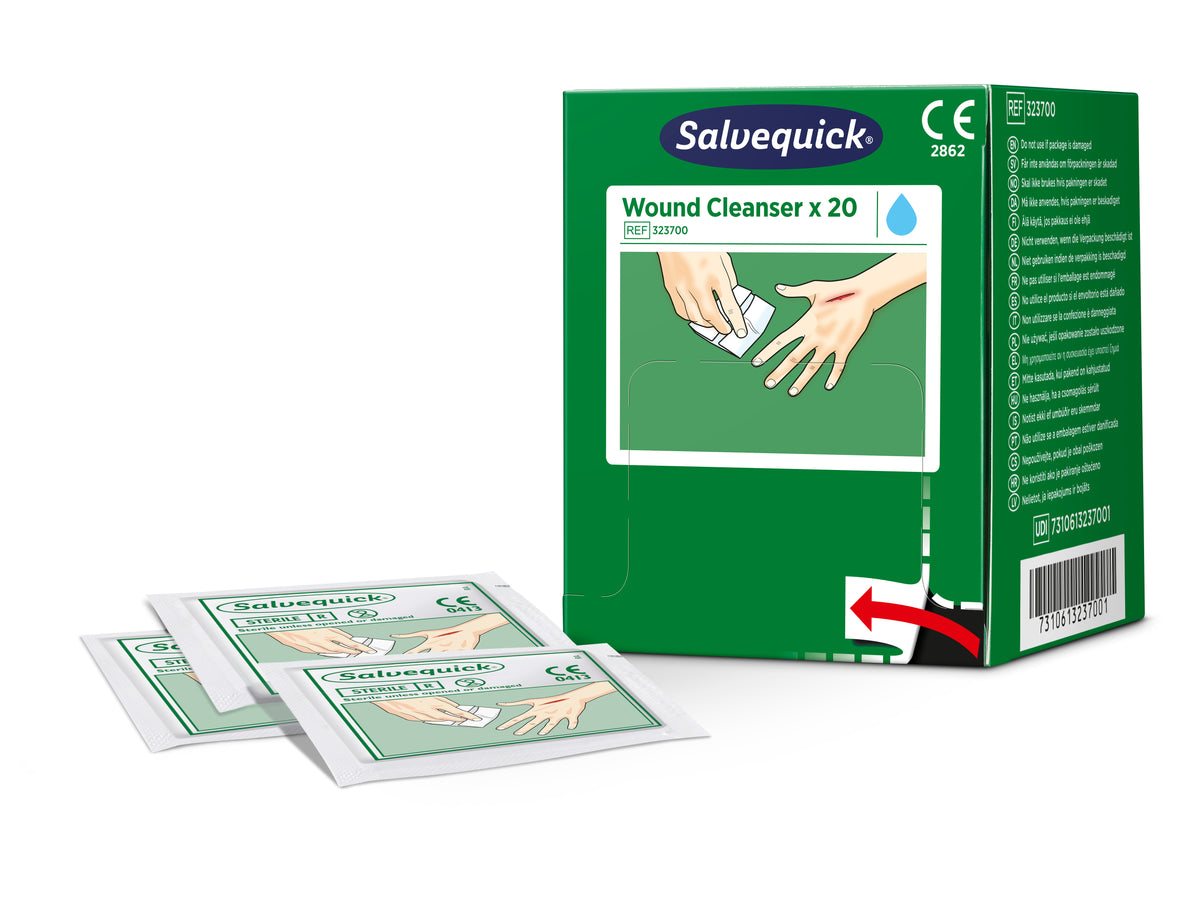 Salvequick sárahreinsiklútar – sæfðir, 0,9% saltvatn, 20 stk