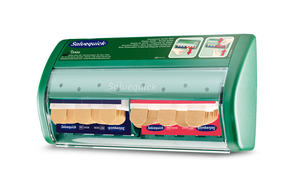 Salvequick plástraskammtari með plast- og textílplástrum