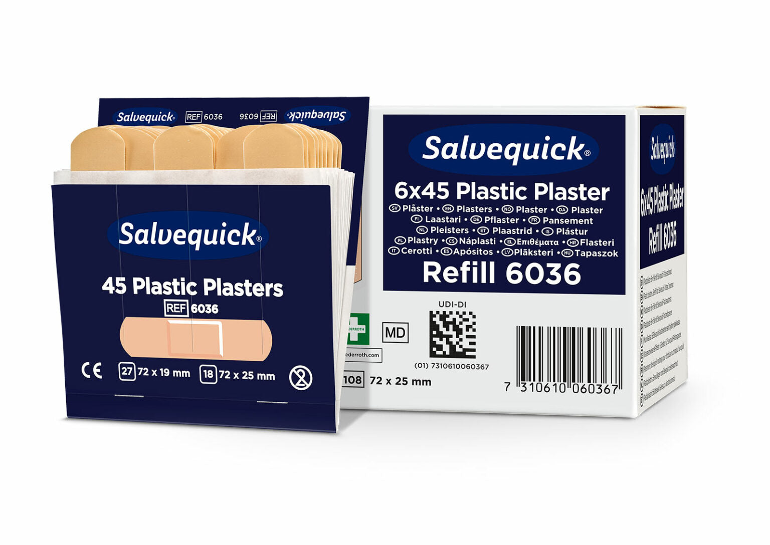 Salvequick plástur áfylling 45st. plast