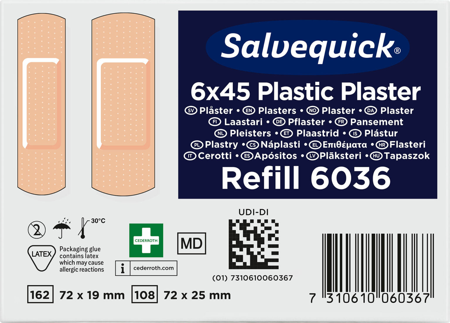 Salvequick plástur áfylling 45st. plast