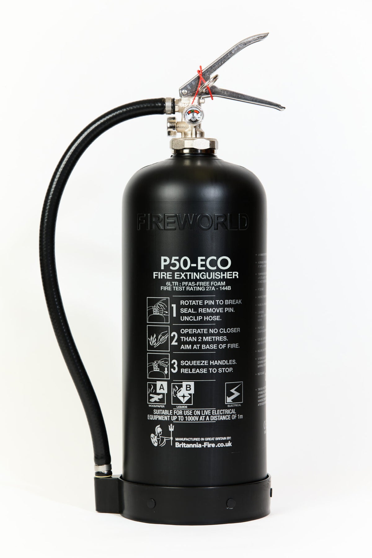 Svart P-50-ECO 6 L léttvatnsslökkvitæki frá Britannia Fire