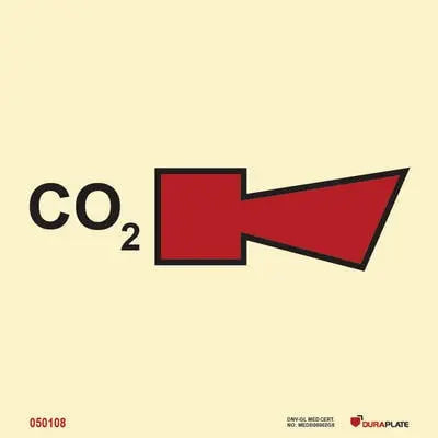 CO2-viðvörunarflauta – sjálflýsandi skilti 150 x 150 mm