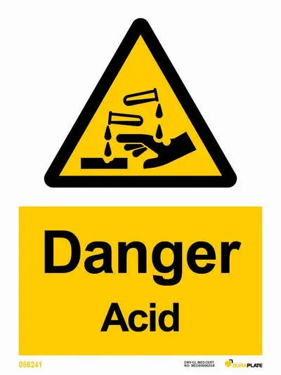 Hætta – sýra – sjálflýsandi skilti 150 x 200 mm