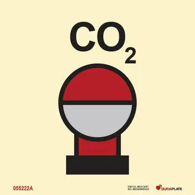 CO2-hylki fasts slökkvikerfis í vörðu rými – sjálflýsandi skilti 150 x 150 mm